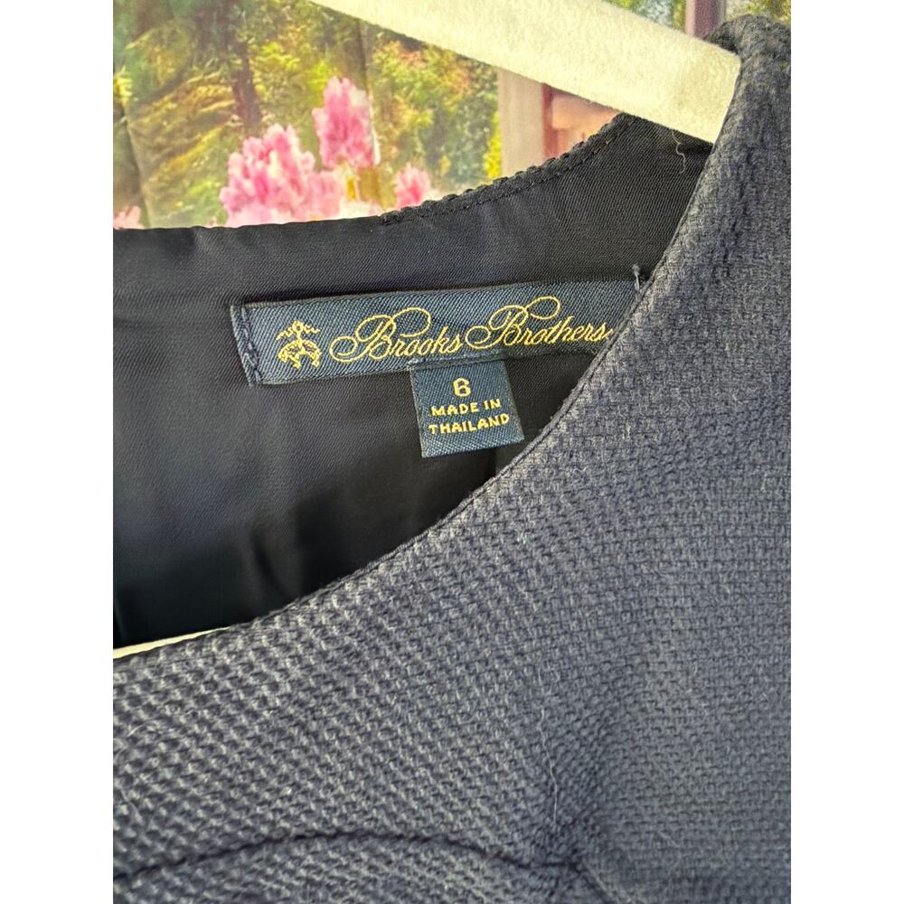 0218 Brooks Brothers Navy Textured Cotton Asymmetric Sheath Dress Size 6 - Picture 2 of 7